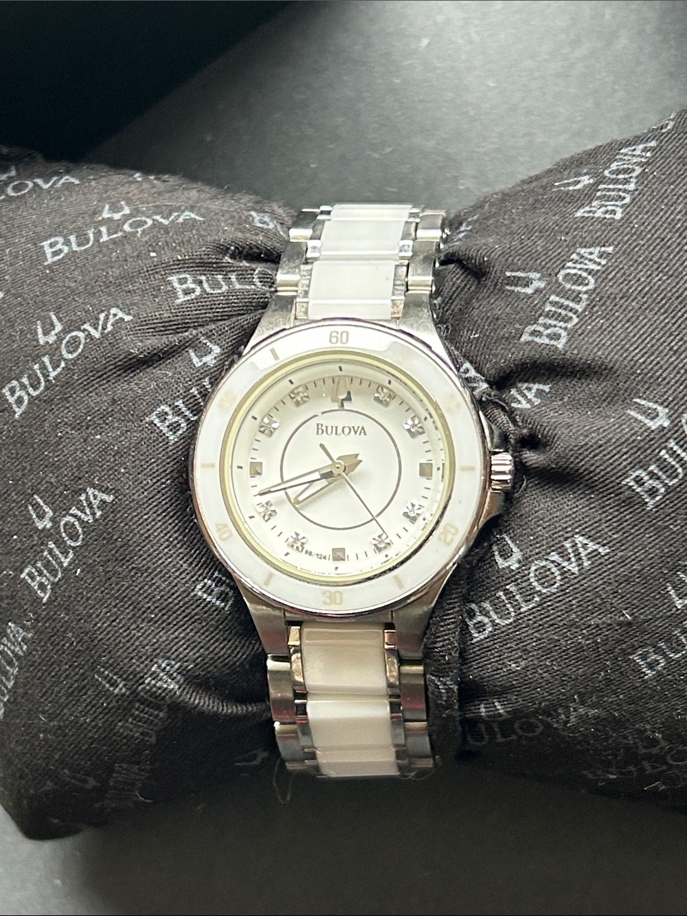Bulova Highbridge White Ceramic & Stainless Steel 8-Diamond Dial Watch Curated
